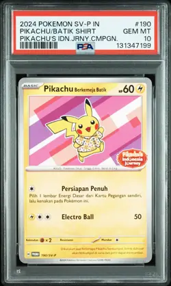 2024 POKEMON INDONESIAN SV-P PROMO #190 PIKACHU IN BATIK SHIRT PSA 10 - Image 1