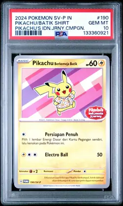 2024 POKEMON INDONESIAN SV-P PROMO #190 PIKACHU IN BATIK SHIRT PSA 10 - Image 1