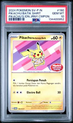 2024 POKEMON INDONESIAN SV-P PROMO #190 PIKACHU IN BATIK SHIRT PSA 10 - Image 1