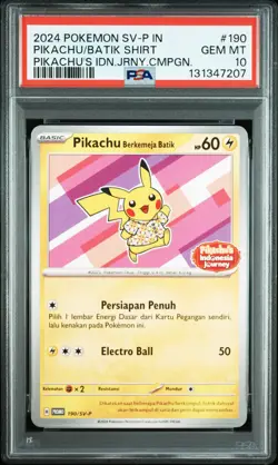 2024 POKEMON INDONESIAN SV-P PROMO #190 PIKACHU IN BATIK SHIRT PSA 10 - Image 1