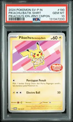 2024 POKEMON INDONESIAN SV-P PROMO #190 PIKACHU IN BATIK SHIRT PSA 10 - Image 1