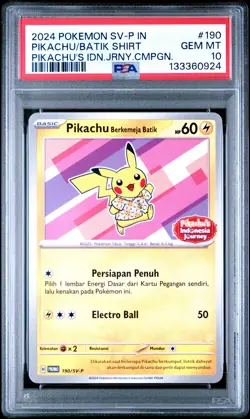2024 POKEMON INDONESIAN SV-P PROMO #190 PIKACHU IN BATIK SHIRT PSA 10 - Image 1