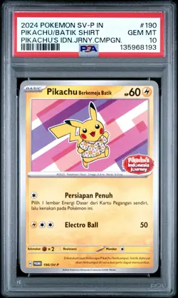 2024 POKEMON INDONESIAN SV-P PROMO #190 PIKACHU IN BATIK SHIRT PSA 10 - Image 1