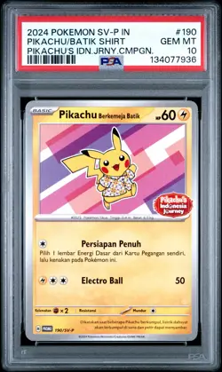 2024 POKEMON INDONESIAN SV-P PROMO #190 PIKACHU IN BATIK SHIRT PSA 10 - Image 1