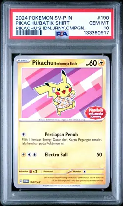 2024 POKEMON INDONESIAN SV-P PROMO #190 PIKACHU IN BATIK SHIRT PSA 10 - Image 1