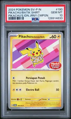 2024 POKEMON INDONESIAN SV-P PROMO #190 PIKACHU IN BATIK SHIRT PSA 10 - Image 1