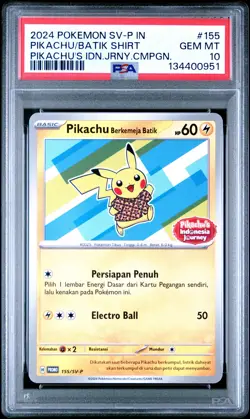 2024 POKEMON INDONESIAN SV-P PROMO #155 PIKACHU IN BATIK SHIRT PSA 10 - Image 1
