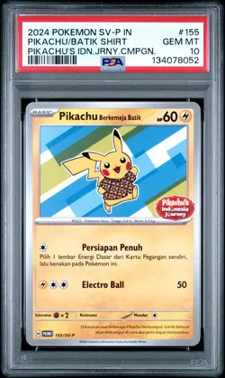 2024 POKEMON INDONESIAN SV-P PROMO #155 PIKACHU IN BATIK SHIRT PSA 10 - Image 1