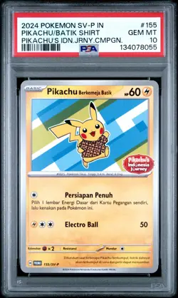 2024 POKEMON INDONESIAN SV-P PROMO #155 PIKACHU IN BATIK SHIRT PSA 10 - Image 1