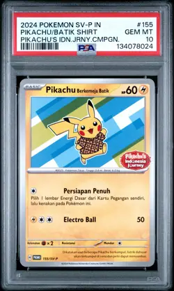 2024 POKEMON INDONESIAN SV-P PROMO #155 PIKACHU IN BATIK SHIRT PSA 10 - Image 1