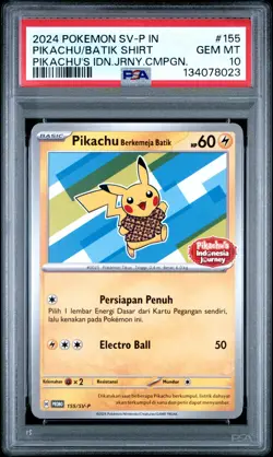2024 POKEMON INDONESIAN SV-P PROMO #155 PIKACHU IN BATIK SHIRT PSA 10 - Image 1