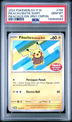 2024 POKEMON INDONESIAN SV-P PROMO #155 PIKACHU IN BATIK SHIRT PSA 10 - Image 1