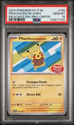 2024 POKEMON INDONESIAN SV-P PROMO #155 PIKACHU IN BATIK SHIRT PSA 10 - Image 1