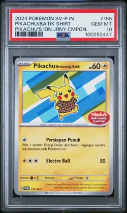 2024 POKEMON INDONESIAN SV-P PROMO #155 PIKACHU IN BATIK SHIRT PSA 10 - Image 1