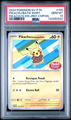 2024 POKEMON INDONESIAN SV-P PROMO #155 PIKACHU IN BATIK SHIRT PSA 10 - Image 1