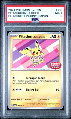 2024 POKEMON INDONESIAN SV-P PROMO #190 PIKACHU IN BATIK SHIRT PSA 9 - Image 1