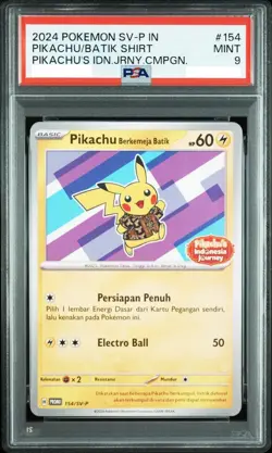 2024 POKEMON INDONESIAN SV-P PROMO #154 PIKACHU IN BATIK SHIRT PSA 9 - Image 1