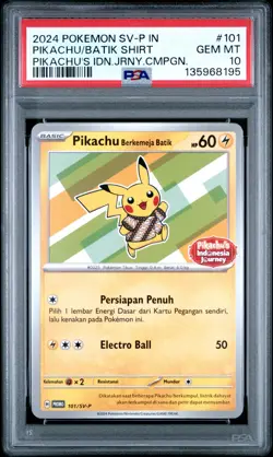 2024 POKEMON INDONESIAN SV-P PROMO #101 PIKACHU IN BATIK SHIRT PSA 10 - Image 1