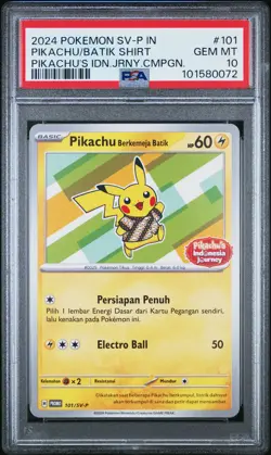 2024 POKEMON INDONESIAN SV-P PROMO #101 PIKACHU IN BATIK SHIRT PSA 10 - Image 1