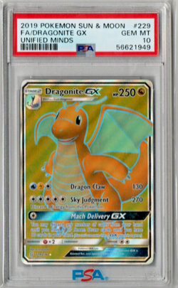 2019 Pokemon Sun & Moon Unified Minds DRAGONITE GX Full Art #229 PSA 10 Gem Mint - Image 1