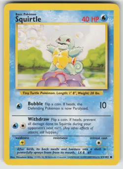 Squirtle Common Base Set 063/102 Pokemon - Image 1
