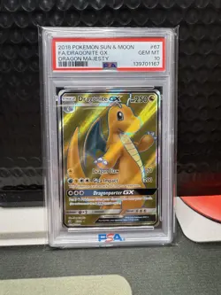 2018 Pokemon Sun And Moon Dragonite Full Art GX Dragon Majesty PSA 10 - Image 1
