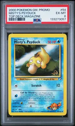 2000 POKEMON GAME PROMO TOP DECK MAGAZINE #54 MISTY'S PSYDUCK PSA 6 - Image 1
