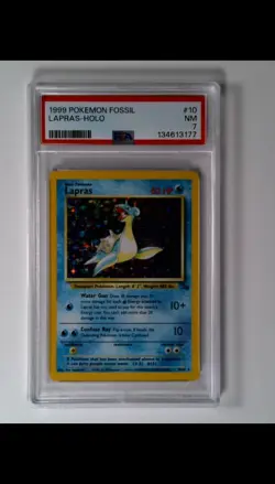 1999 Pokemon Fossil Unlimited 10/62 Holo Lapras PSA Grade 7 NM Near Mint - Image 1