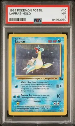 1999 Pokemon Fossil Unlimited 10/62 Holo Lapras PSA Grade 7 NM Near Mint - Image 1