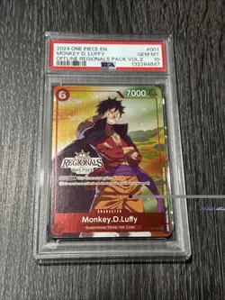 MONKEY D LUFFY P-001 OFFLINE REGIONALS PSA 10 GEM MINT, 2024 ONE PIECE CARD GAME - Image 1