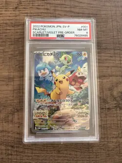 PSA 8 Pikachu 001/SV-P Promo Pre-Order Scarlet & Violet Pokemon Card Japanese - Image 1