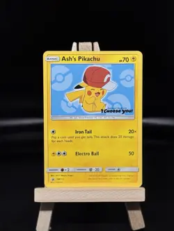 Pokemon TCG Sun & Moon Black Star Promo Card Ash's Pikachu SM113 - Image 1