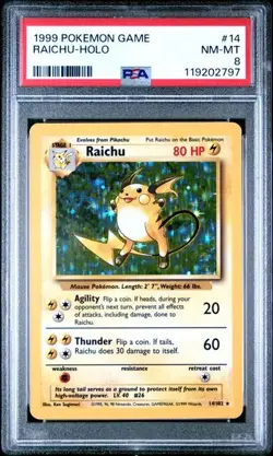 1999 Pokemon Game Raichu Holo #14 Holo PSA 8 - Image 1