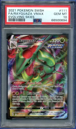2021 POKEMON SWSH EVOLVING SKIES RAYQUAZA VMAX 111/203 ULTRA RARE PSA 10 - Image 1