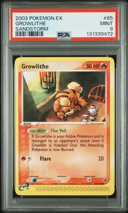 PSA 9 MINT 2003 POKEMON EX SANDSTORM #65 GROWLITHE SANDSTORM E-CARD - Image 1