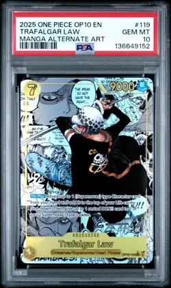 2025 ONE PIECE OP10-ROYAL BLOOD MANGA ALTERNATE ART #119 TRAFALGAR LAW PSA 10 - Image 1