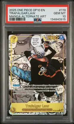 2025 ONE PIECE OP10-ROYAL BLOOD MANGA ALTERNATE ART #119 TRAFALGAR LAW PSA 10 - Image 1