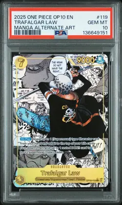 2025 ONE PIECE OP10-ROYAL BLOOD MANGA ALTERNATE ART #119 TRAFALGAR LAW PSA 10 - Image 1