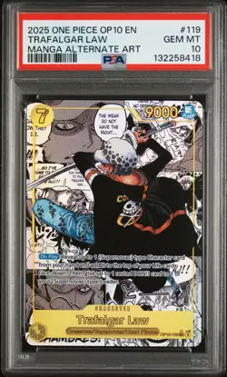 2025 ONE PIECE OP10-ROYAL BLOOD MANGA ALTERNATE ART #119 TRAFALGAR LAW PSA 10 - Image 1