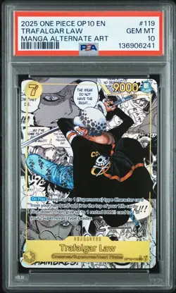 TRAFALGAR LAW PSA 10 OP10-ROYAL BLOOD MANGA ALTERNATE ART #119 2025 ONE PIECE - Image 1
