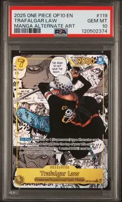 2025 ONE PIECE OP10-ROYAL BLOOD MANGA ALTERNATE ART #119 TRAFALGAR LAW PSA 10 - Image 1