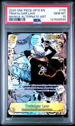 2025 ONE PIECE OP10-ROYAL BLOOD MANGA ALTERNATE ART #119 TRAFALGAR LAW PSA 10 - Image 1