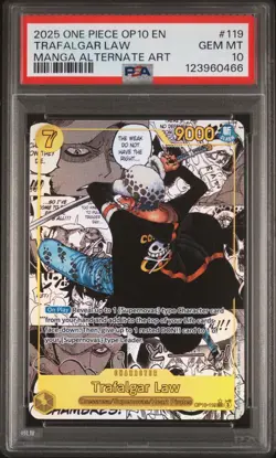 2025 ONE PIECE OP10-ROYAL BLOOD MANGA ALTERNATE ART #119 TRAFALGAR LAW PSA 10 - Image 1