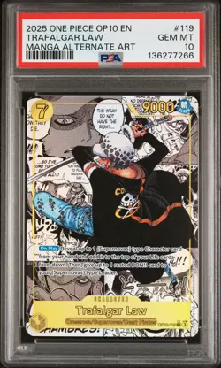 2025 ONE PIECE OP10-ROYAL BLOOD MANGA ALTERNATE ART #119 TRAFALGAR LAW PSA 10 - Image 1