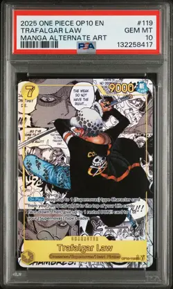 2025 ONE PIECE OP10-ROYAL BLOOD MANGA ALTERNATE ART #119 TRAFALGAR LAW PSA 10 - Image 1
