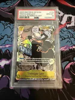 2025 ONE PIECE OP10-ROYAL BLOOD MANGA ALTERNATE ART #119 TRAFALGAR LAW PSA 10 - Image 3