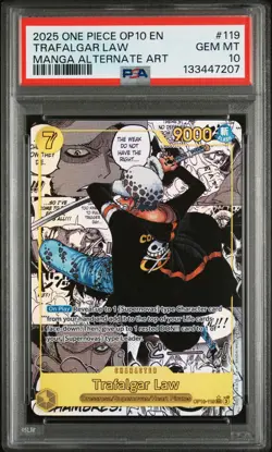 2025 ONE PIECE OP10-ROYAL BLOOD MANGA ALTERNATE ART #119 TRAFALGAR LAW PSA 10 - Image 1