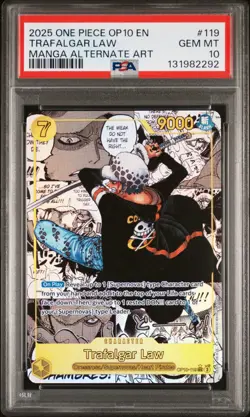 2025 ONE PIECE OP10-ROYAL BLOOD MANGA ALTERNATE ART #119 TRAFALGAR LAW PSA 10 - Image 1