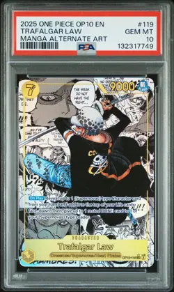 2025 ONE PIECE OP10-ROYAL BLOOD MANGA ALTERNATE ART #119 TRAFALGAR LAW PSA 10 - Image 1