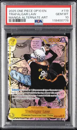 2025 ONE PIECE OP10-ROYAL BLOOD MANGA ALTERNATE ART #119 TRAFALGAR LAW PSA 10 - Image 1